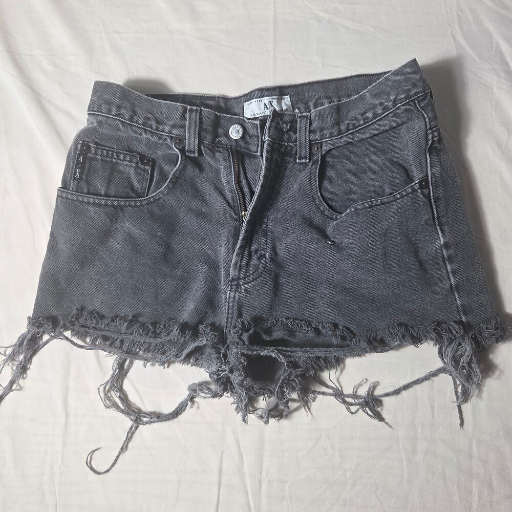 Vintage 90s AX Armani Exchange Denim Shorts Made in USA Frayed Black Womens 31